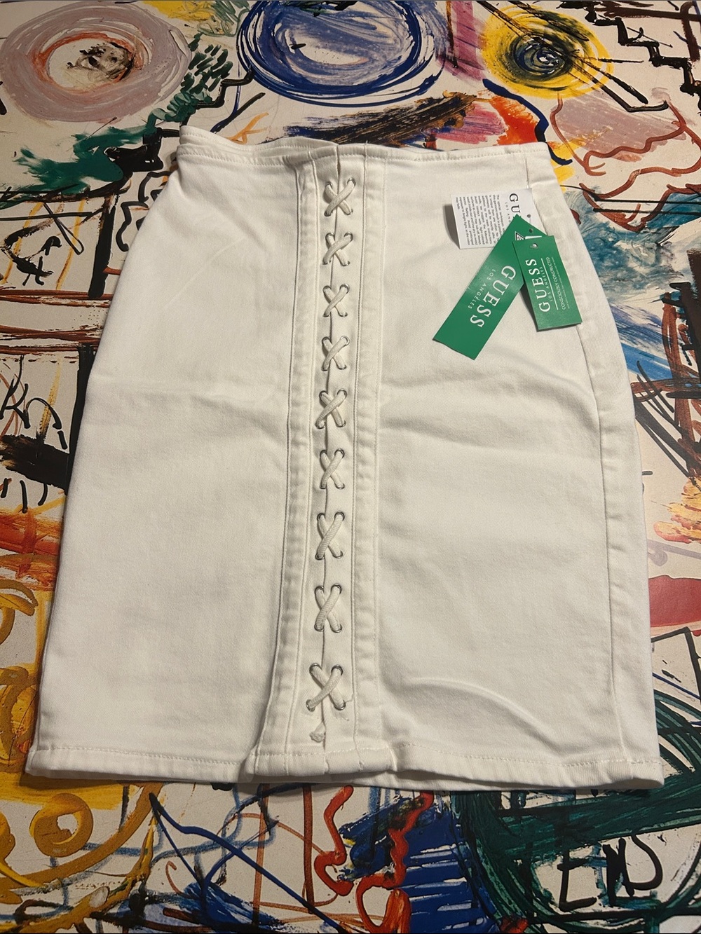 GUESS White Lace-Up Front Pencil Skirt